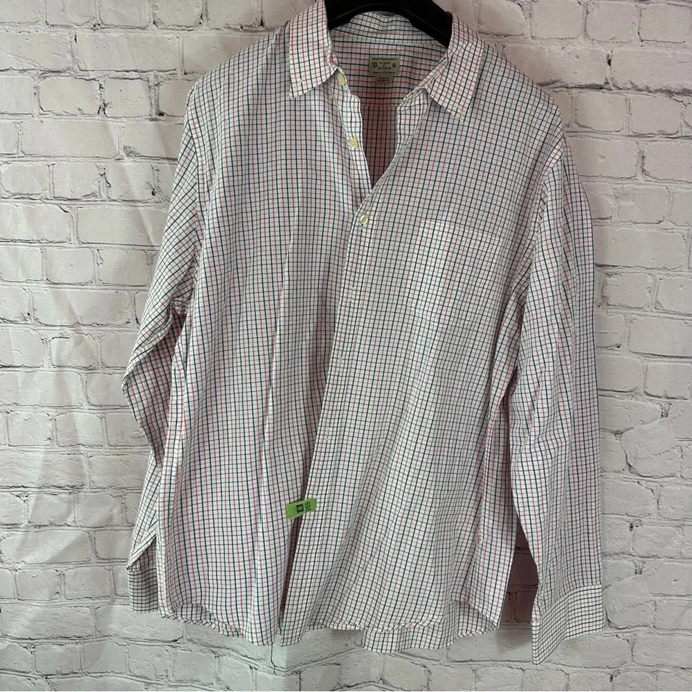 men's j.crew woven dress shirt sz XL pink blue plaid